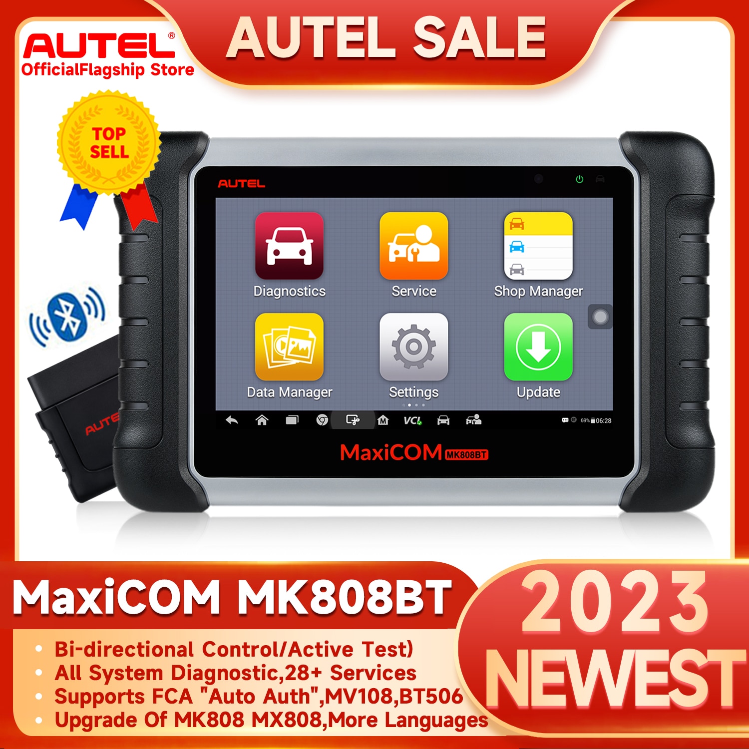 Autel-MaxiCOM MK808BT Pro OBD2 ĳ ڵ   ڵ , Ƽ ׽Ʈ,  ý , 28 + 